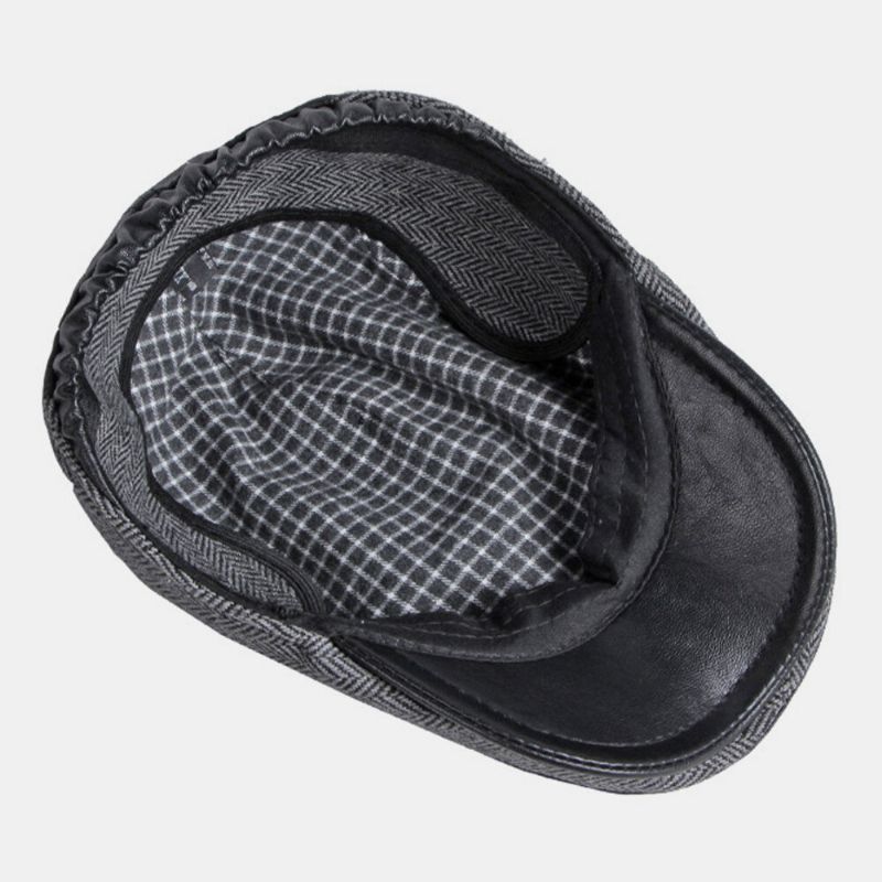 Herren Pu-leder Naht Ohrenklappen Gehörschutz Baskenmütze Retro Outdoor Cool Protection Warm Forward Hat