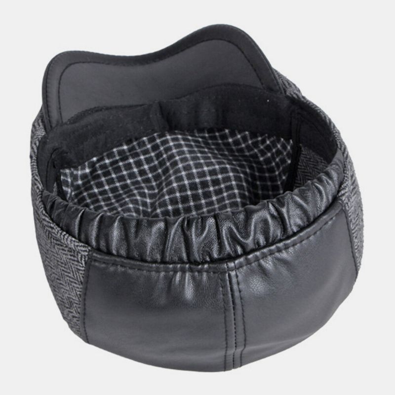 Herren Pu-leder Naht Ohrenklappen Gehörschutz Baskenmütze Retro Outdoor Cool Protection Warm Forward Hat