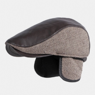 Herren Pu-leder Naht Ohrenklappen Gehörschutz Baskenmütze Retro Outdoor Cool Protection Warm Forward Hat