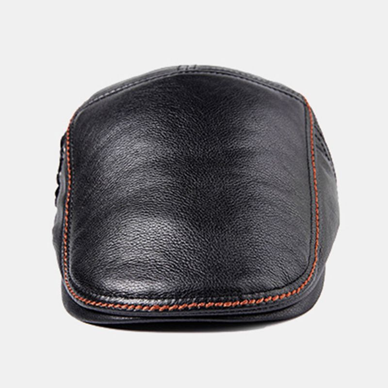 Herren Rindsleder Naht Barett Schiebermütze Mit Kurzer Krempe Herbst Winter Warm Dome Ivy Cap Cabbie Hat