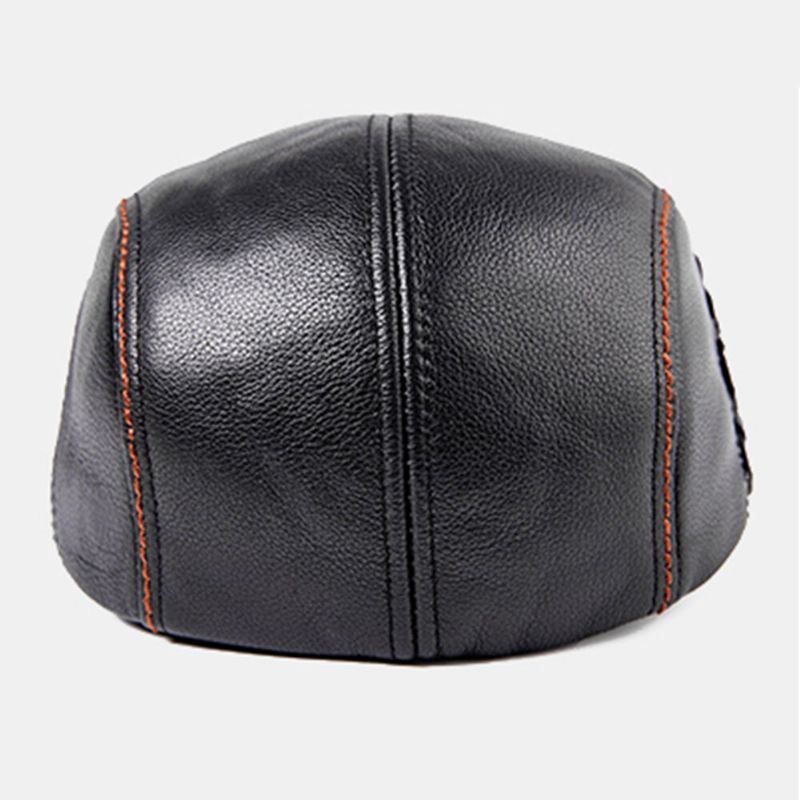 Herren Rindsleder Naht Barett Schiebermütze Mit Kurzer Krempe Herbst Winter Warm Dome Ivy Cap Cabbie Hat