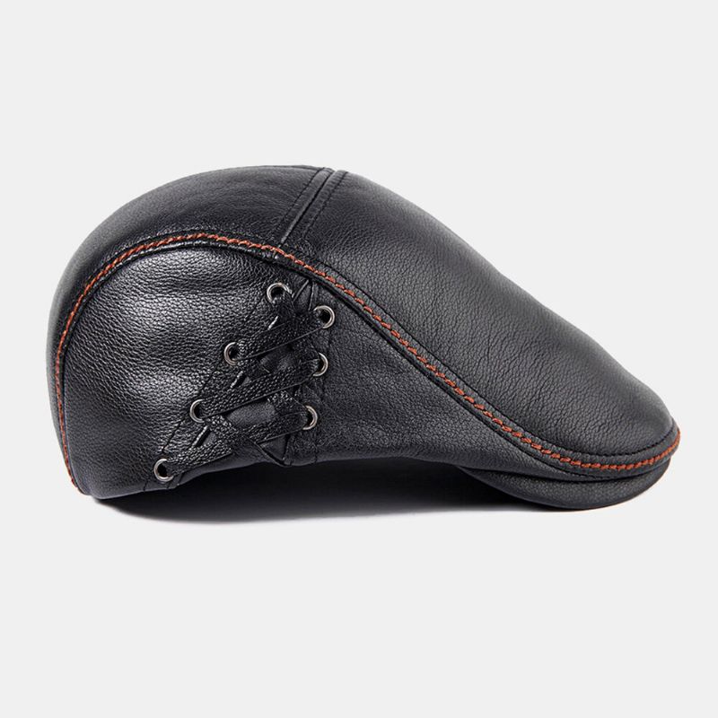 Herren Rindsleder Naht Barett Schiebermütze Mit Kurzer Krempe Herbst Winter Warm Dome Ivy Cap Cabbie Hat