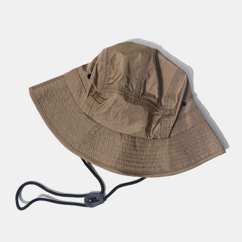 Herren Segeltuch Einfarbig Retro Straße Schnelltrocknend Verstellbarer Kordelzug Tactical Cap Bucket Hat