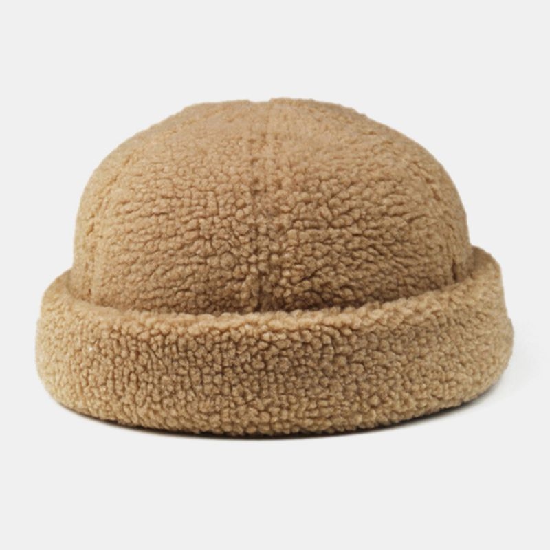 Herren Shearling Einfarbig Verstellbare Wild Warm Outdoor Beanie Landlord Cap Skull Cap