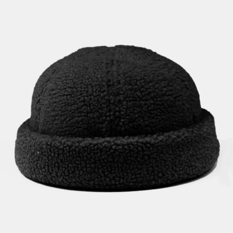 Herren Shearling Einfarbig Verstellbare Wild Warm Outdoor Beanie Landlord Cap Skull Cap