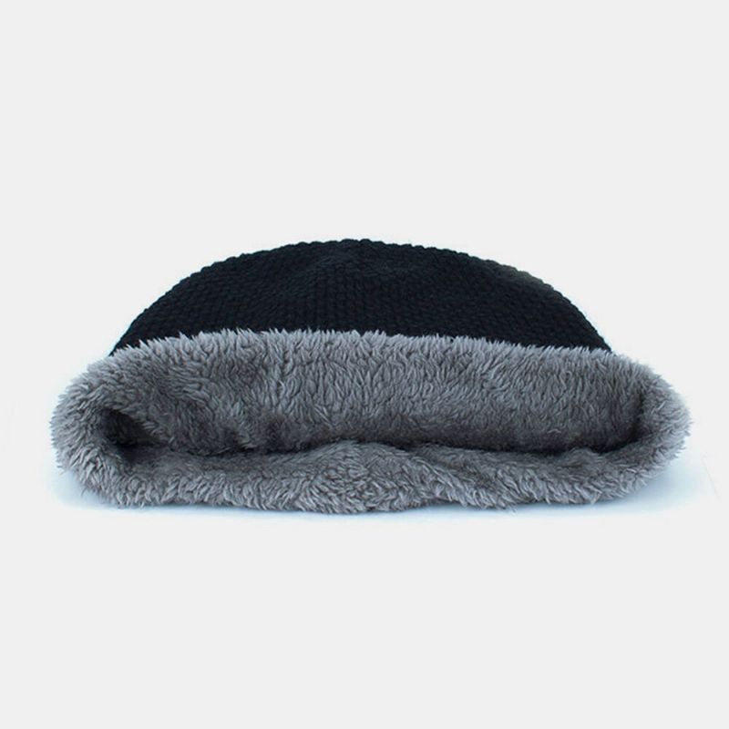 Herren-strickmütze Plus Samtverdicktes Metall-schneeflocken-leder Label Warmth Brimless Beanie Hat