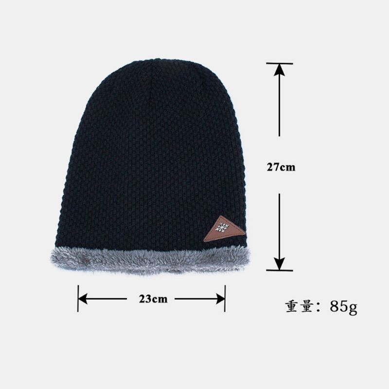 Herren-strickmütze Plus Samtverdicktes Metall-schneeflocken-leder Label Warmth Brimless Beanie Hat