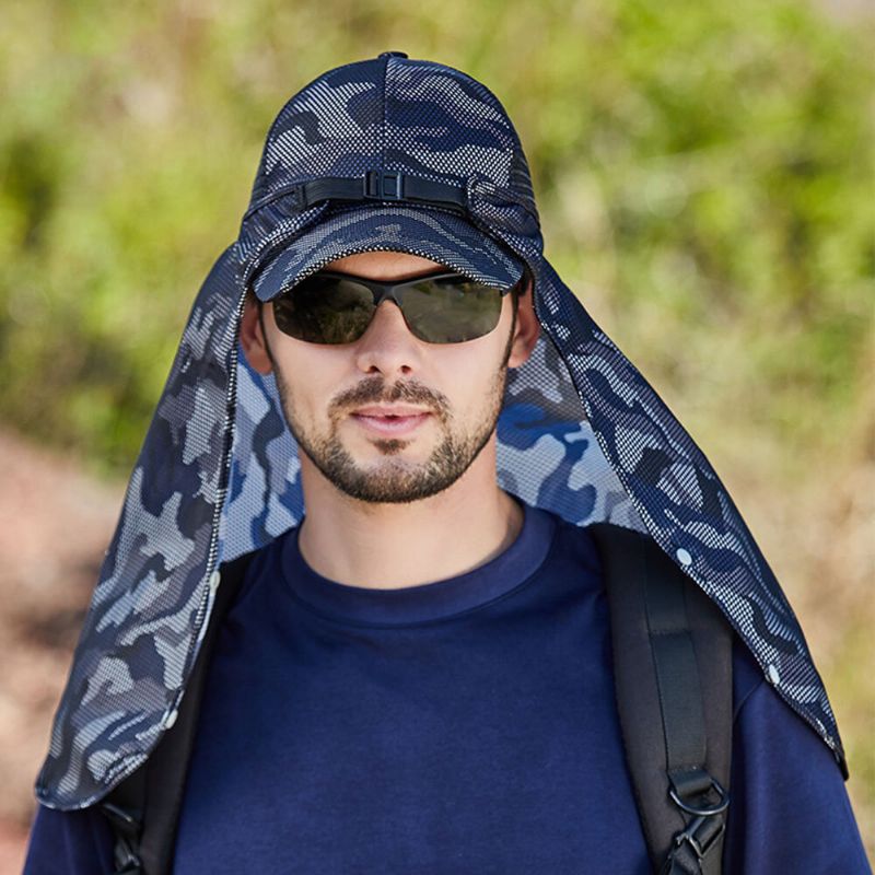 Herren Tarnung Abnehmbare Maske Vorhang Outdoor Bergsteigen Angeln 360 Grad Sonnenschutz Baseballmütze