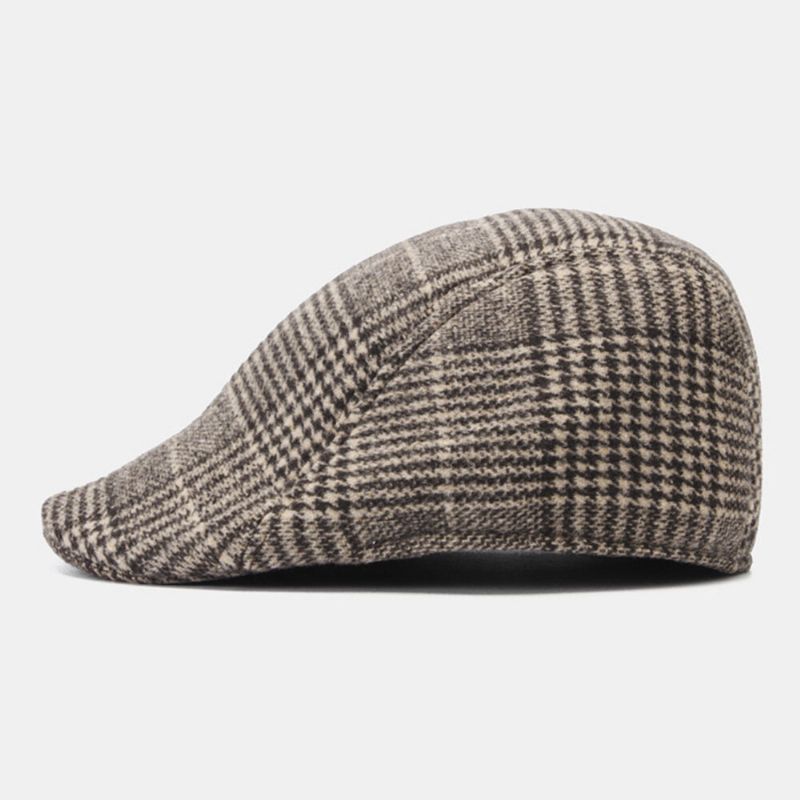 Herren Wollfilz Fischgrätmuster Schiebermütze Outdoor Casual Warmth Barett Cap