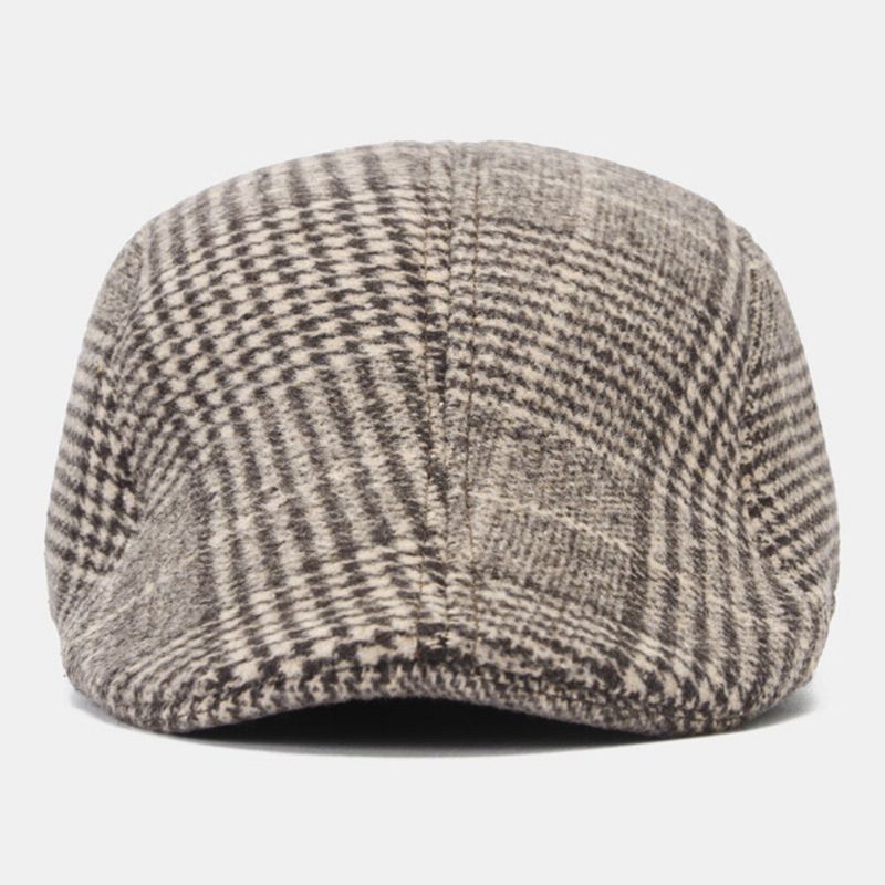 Herren Wollfilz Fischgrätmuster Schiebermütze Outdoor Casual Warmth Barett Cap