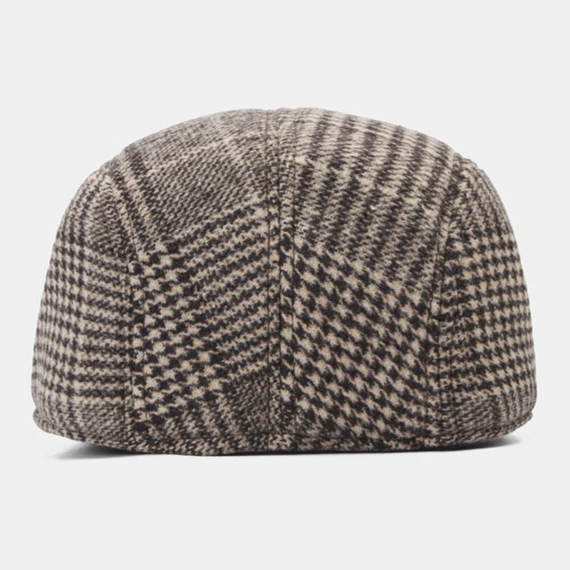 Herren Wollfilz Fischgrätmuster Schiebermütze Outdoor Casual Warmth Barett Cap