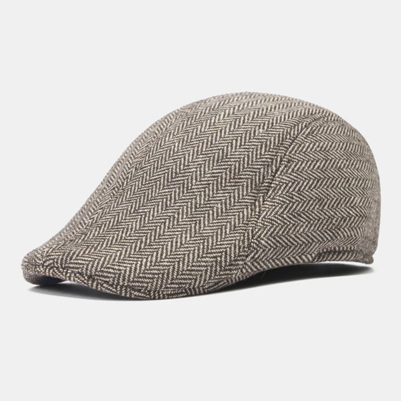 Herren Wollfilz Fischgrätmuster Schiebermütze Outdoor Casual Warmth Barett Cap