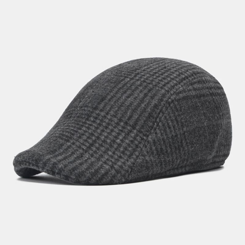 Herren Wollfilz Fischgrätmuster Schiebermütze Outdoor Casual Warmth Barett Cap