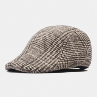 Herren Wollfilz Fischgrätmuster Schiebermütze Outdoor Casual Warmth Barett Cap