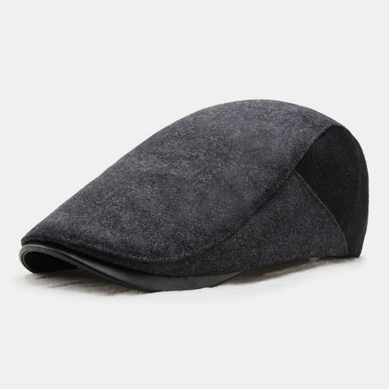 Herren Woolen Dome Color Matching Absorbiert Schweißatmungsaktive Baskenmütze British Retro Winter Thicken Warm Forward Hat Schirmmütze