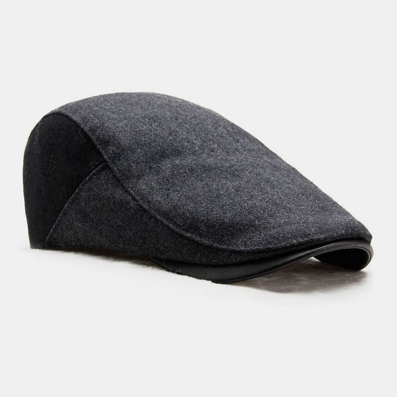 Herren Woolen Dome Color Matching Absorbiert Schweißatmungsaktive Baskenmütze British Retro Winter Thicken Warm Forward Hat Schirmmütze