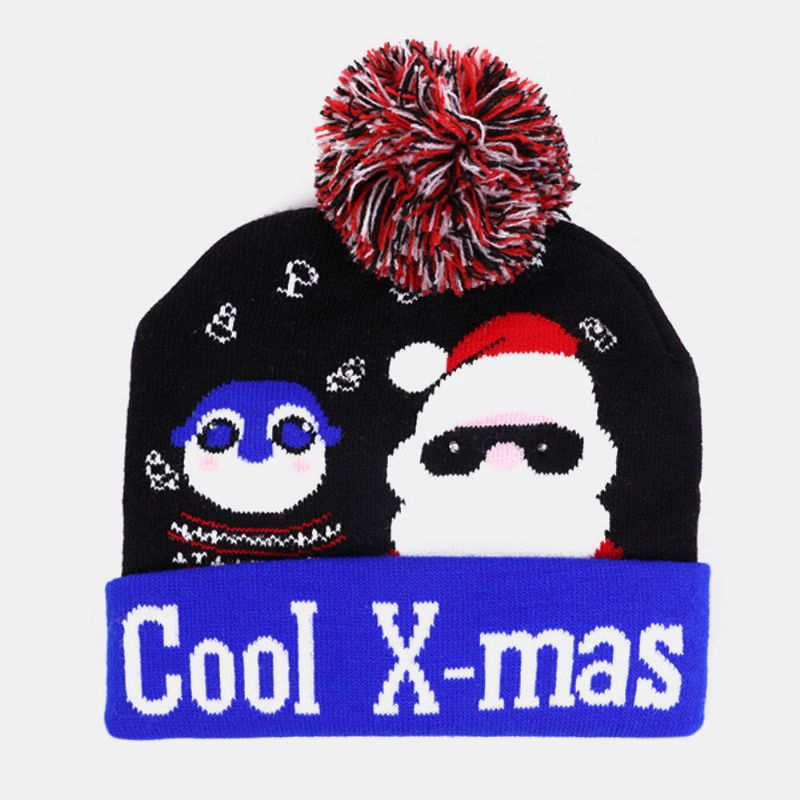 Kind Erwachsener Jacquard-buchstabe Cartoon-muster Warme Festliche Weihnachtsmütze Strickmütze Beanie Mit Leuchtendem Led-licht