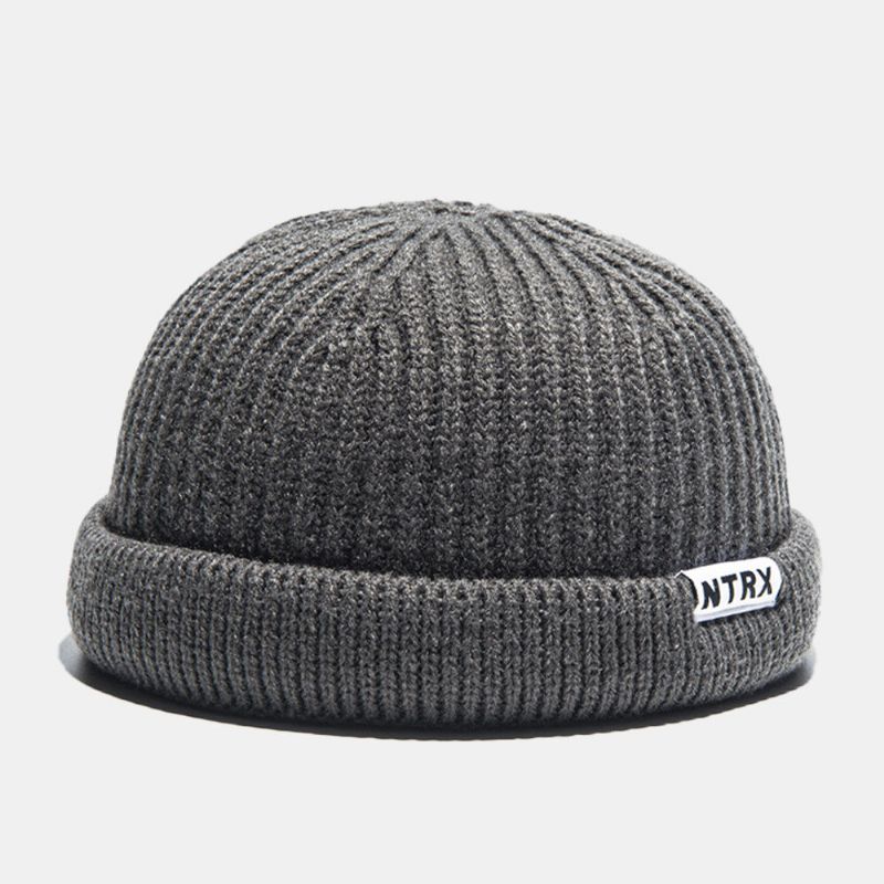 Lässige Unisex-flicken-wollstrickmützen Skull Cap Dome Crimped Warm Elastic Cap Brimless Beanie Landlord Cap