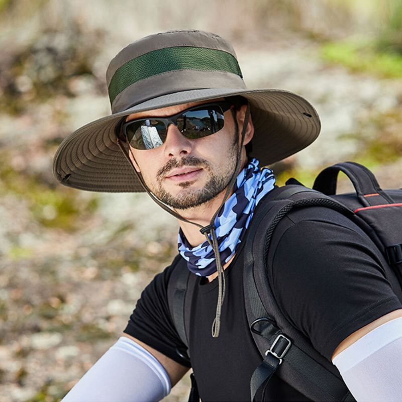 Männer Atmungsaktives Netz Große Krempe Outdoor Angeln Klettern Uv-schutz Sonnenschirm Wasserdichter Eimerhut