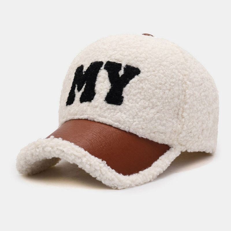 Männer Baseballmütze Lamm Plüsch Pu Patchwork Farbkontrast Herbst Winter Wärme Newsboy Caps Für Frauen