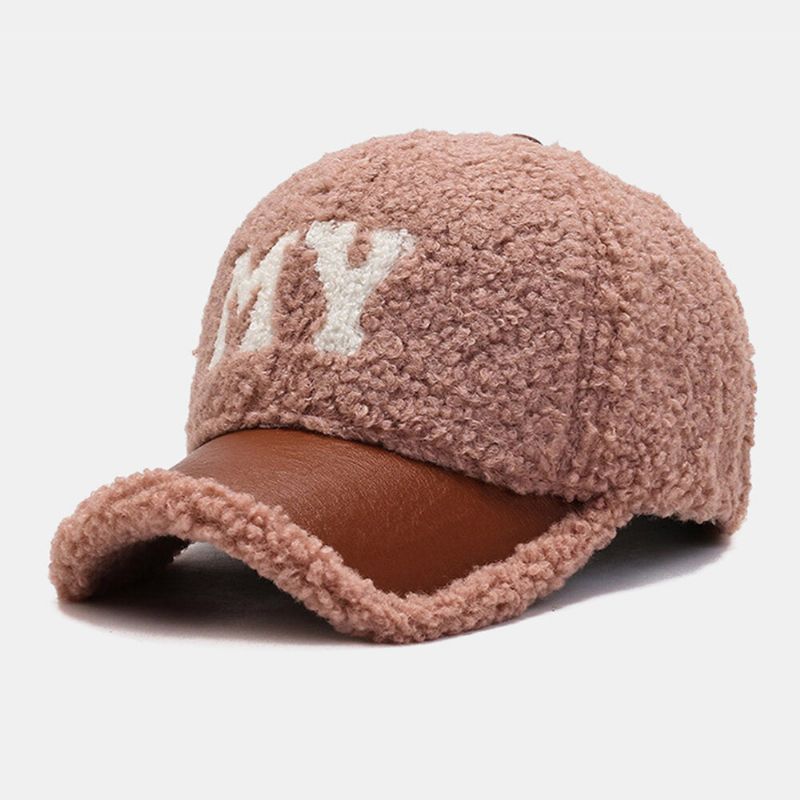 Männer Baseballmütze Lamm Plüsch Pu Patchwork Farbkontrast Herbst Winter Wärme Newsboy Caps Für Frauen