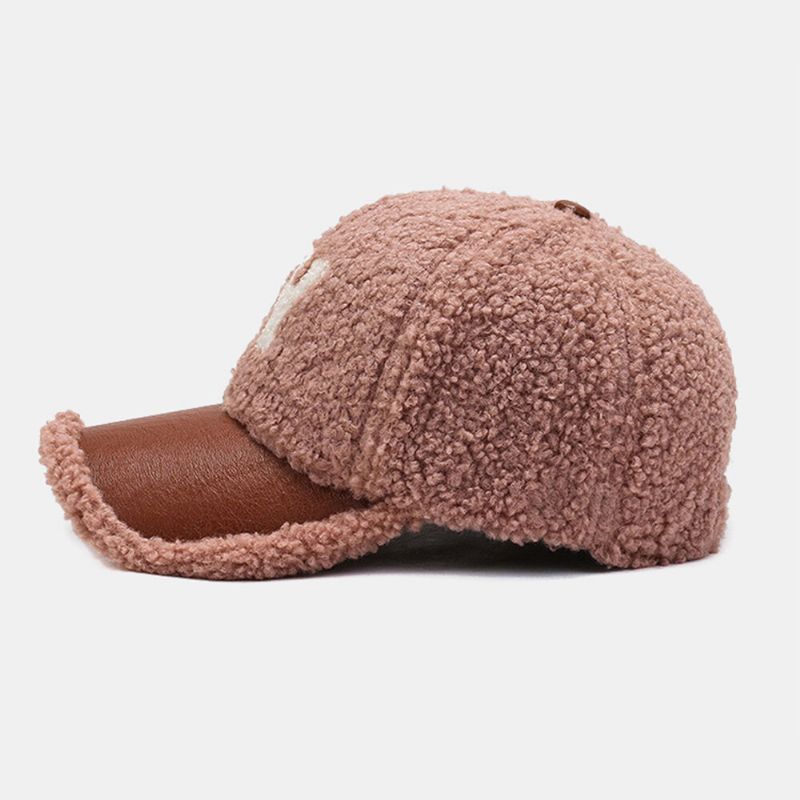 Männer Baseballmütze Lamm Plüsch Pu Patchwork Farbkontrast Herbst Winter Wärme Newsboy Caps Für Frauen