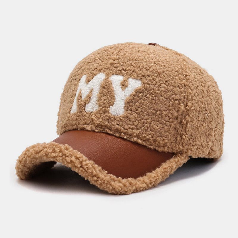 Männer Baseballmütze Lamm Plüsch Pu Patchwork Farbkontrast Herbst Winter Wärme Newsboy Caps Für Frauen