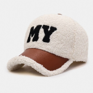 Männer Baseballmütze Lamm Plüsch Pu Patchwork Farbkontrast Herbst Winter Wärme Newsboy Caps Für Frauen