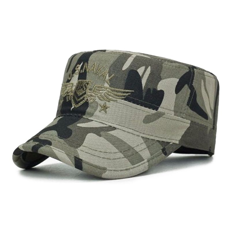 Männer Baumwolle Brief Stickerei Camouflage Outdoor Sonnenschirm Casual Vintage Military Caps Flache Hüte