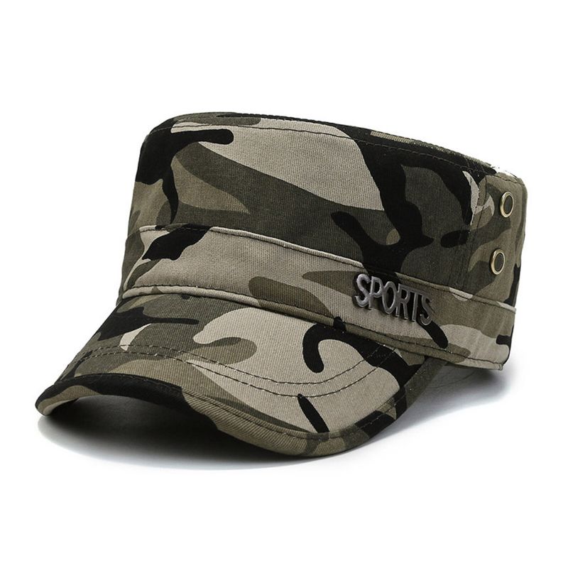 Männer Baumwolle Brief Weizen Stickerei Camouflage Outdoor Sonnenschirm Casual Vintage Military Caps Flache Hüte