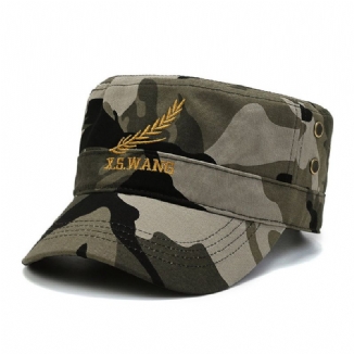 Männer Baumwolle Brief Weizen Stickerei Camouflage Outdoor Sonnenschirm Casual Vintage Military Caps Flache Hüte