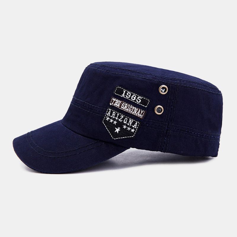 Männer Baumwolle Casual Letter Label Patch Military Cap Cadet Hat Outdoor Verstellbarer Sonnenschirm Flat Top Cap