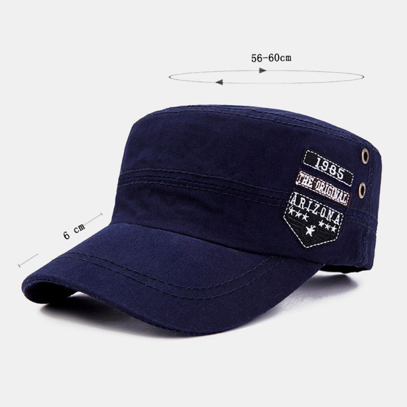 Männer Baumwolle Casual Letter Label Patch Military Cap Cadet Hat Outdoor Verstellbarer Sonnenschirm Flat Top Cap