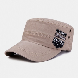 Männer Baumwolle Casual Letter Label Patch Military Cap Cadet Hat Outdoor Verstellbarer Sonnenschirm Flat Top Cap