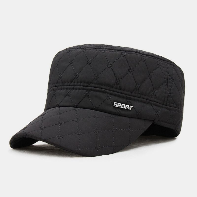 Männer Baumwolle Polyester Karo Muster Herbst Winter Verdicken Warme Armee Mütze Kadett Hut Outdoor Gehörschutz Ohrenschützer Winddicht Bequem Flat Top Cap Military Cap