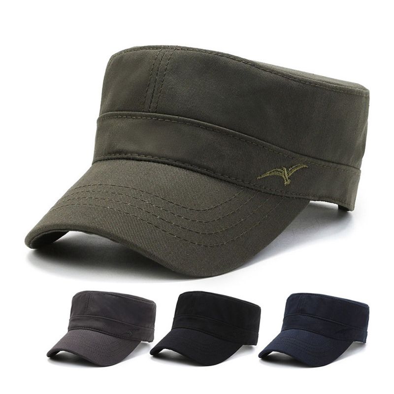 Männer Baumwolle Stickerei Einfarbig Outdoor-sonnenschutz Casual Vintage Military Caps Flache Hüte