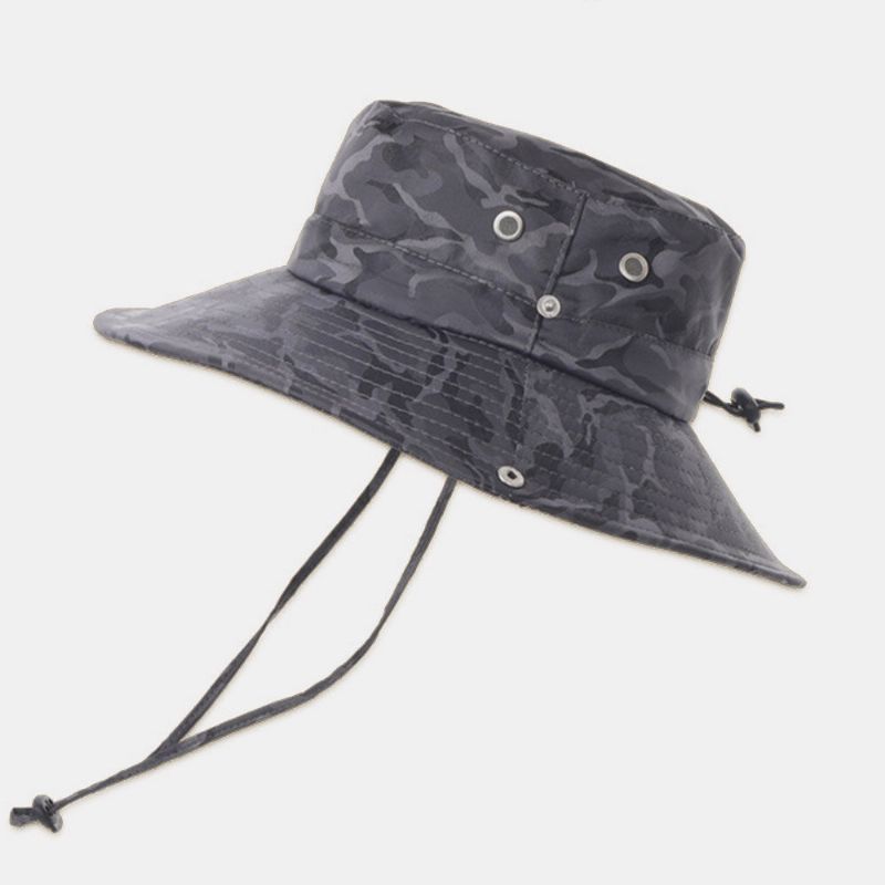 Männer Camouflage Big Brim Winddichtes Seil Outdoor Angeln Klettern Anti-uv-sonnenschutz-eimer-hut