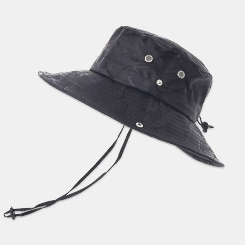 Männer Camouflage Big Brim Winddichtes Seil Outdoor Angeln Klettern Anti-uv-sonnenschutz-eimer-hut