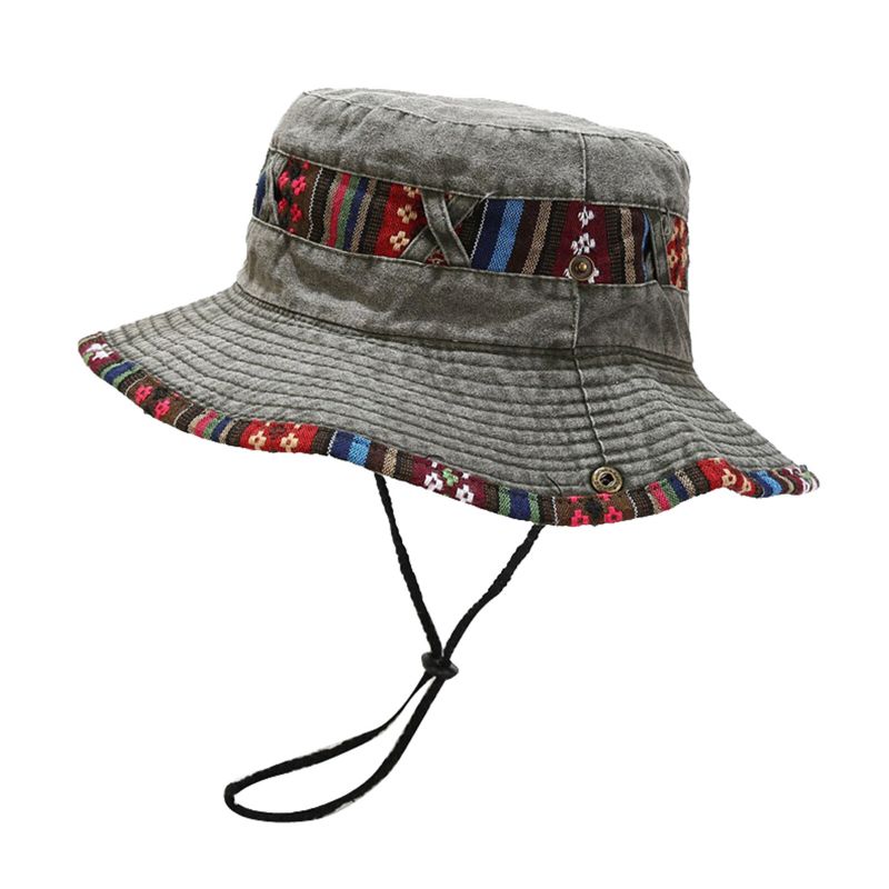 Männer Ethnischer Casual Retro Washed Old Shade Bucket Hat Outdoor Bergsteigen Angeln Hut