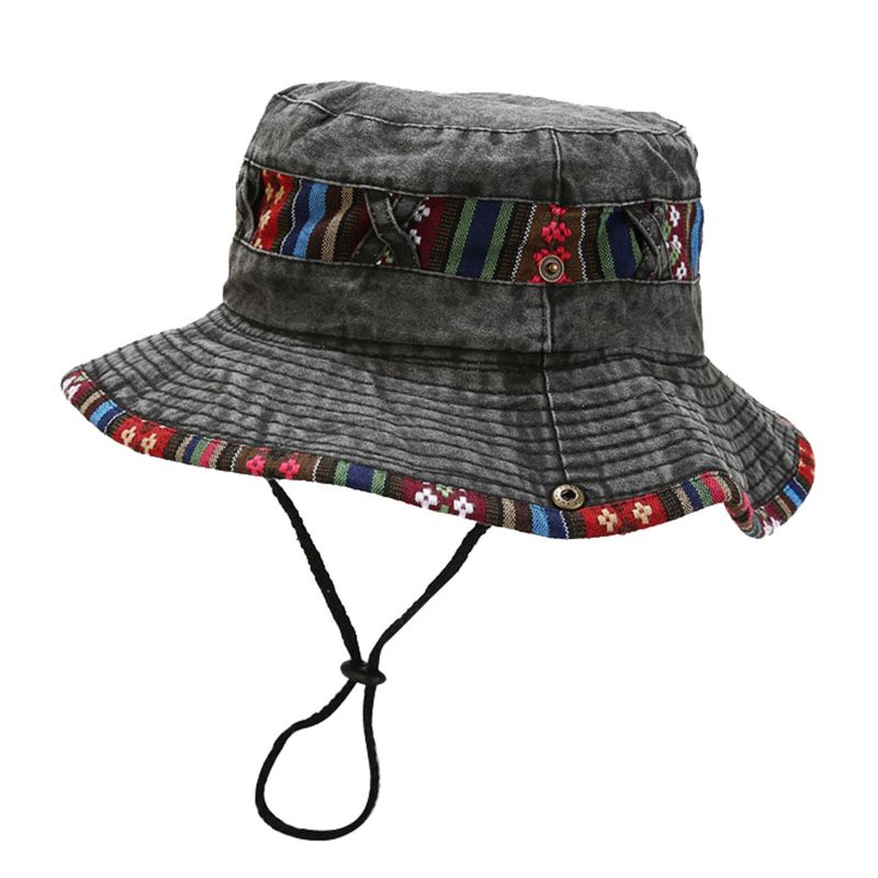 Männer Ethnischer Casual Retro Washed Old Shade Bucket Hat Outdoor Bergsteigen Angeln Hut