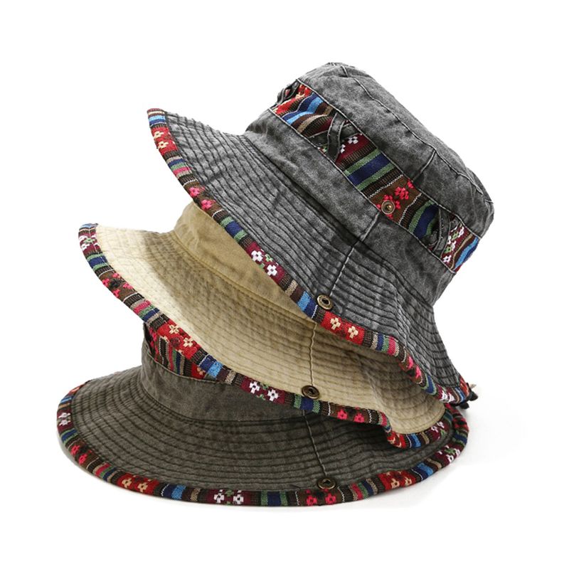 Männer Ethnischer Casual Retro Washed Old Shade Bucket Hat Outdoor Bergsteigen Angeln Hut