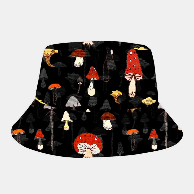 Männer Frauen Baumwolle Overlay Pilzdruck Muster Sonnenschirm Fashion Element Bucket Hat