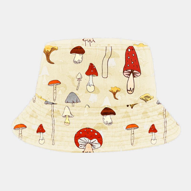 Männer Frauen Baumwolle Overlay Pilzdruck Muster Sonnenschirm Fashion Element Bucket Hat