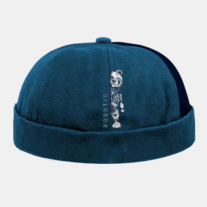 Männer Frauen Baumwolle Roboter Bär Drucken Patchwork Kreative Mode Street Trend Brimless Beanie Landlord Cap Skull Cap