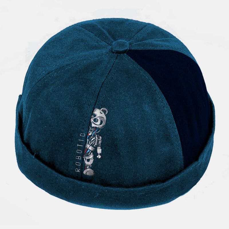 Männer Frauen Baumwolle Roboter Bär Drucken Patchwork Kreative Mode Street Trend Brimless Beanie Landlord Cap Skull Cap