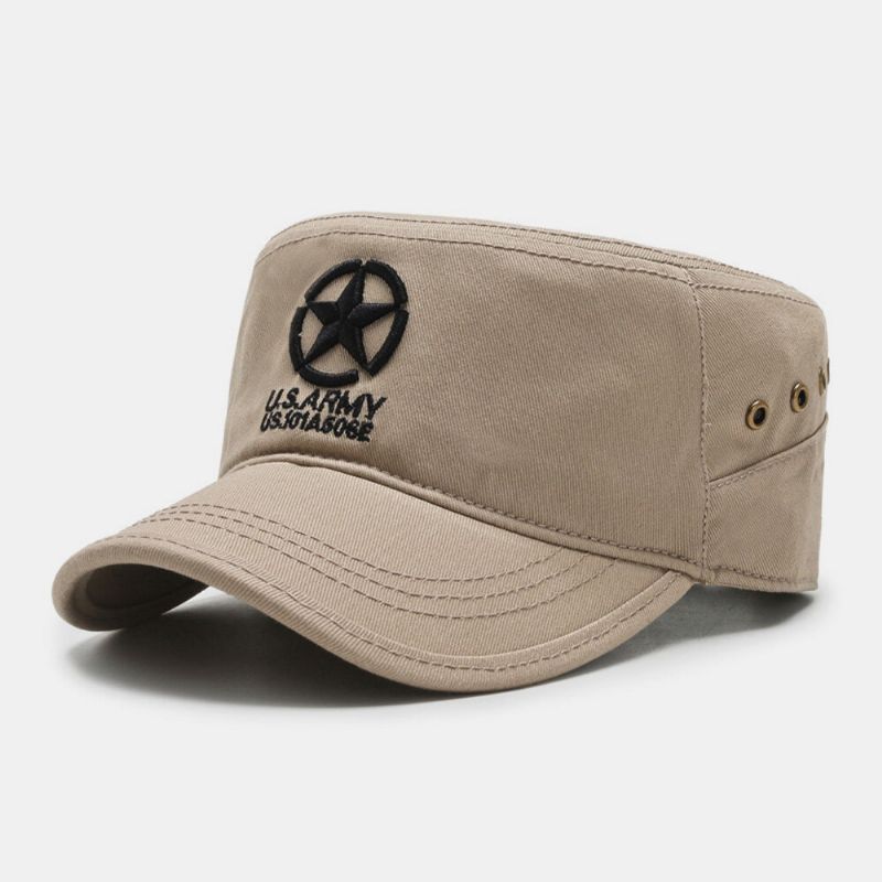 Männer Fünfzackiger Stern Buchstabe Muster Stickerei Flat Top Cap Outdoor Casual Frühling Herbst Sonnenschirm Military Cap Cadet Army Caps