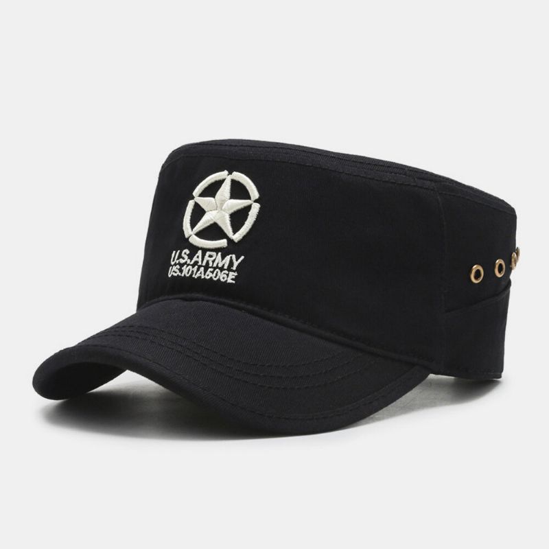 Männer Fünfzackiger Stern Buchstabe Muster Stickerei Flat Top Cap Outdoor Casual Frühling Herbst Sonnenschirm Military Cap Cadet Army Caps