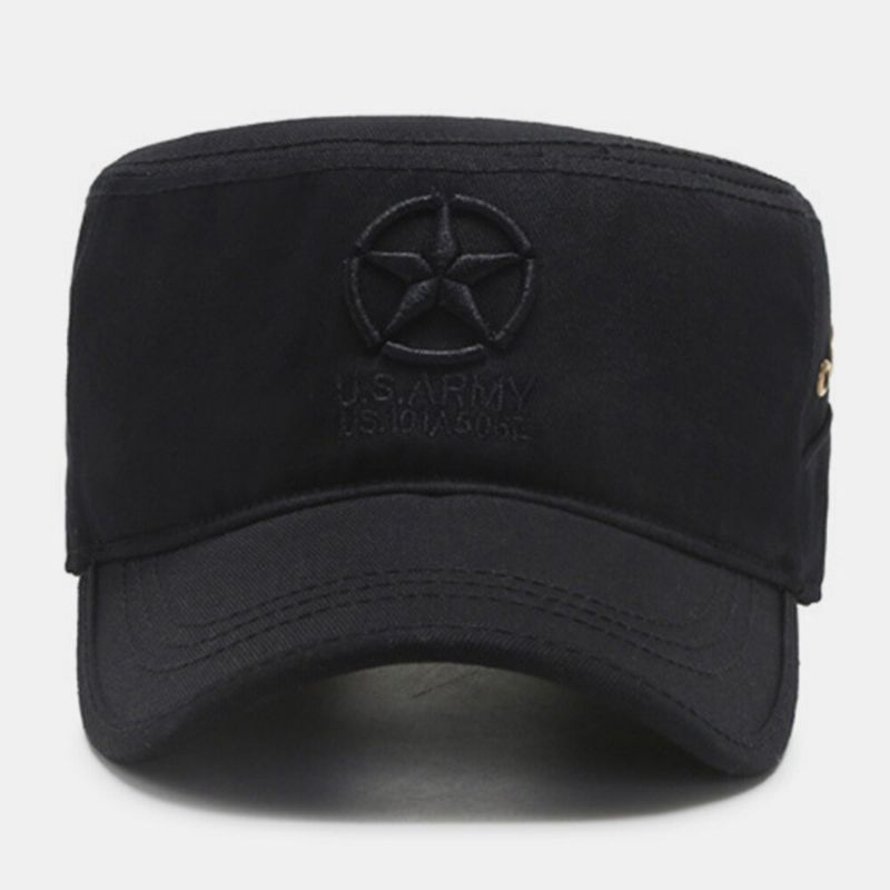 Männer Fünfzackiger Stern Buchstabe Muster Stickerei Flat Top Cap Outdoor Casual Frühling Herbst Sonnenschirm Military Cap Cadet Army Caps