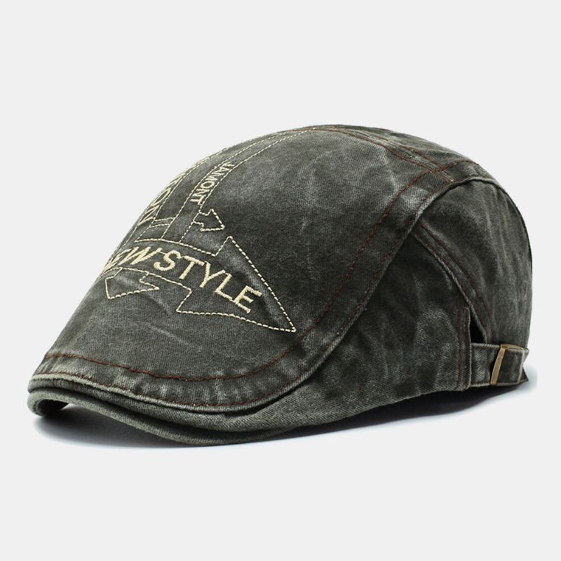 Männer Pfeil Buchstabe Muster Stickerei Washed Beret Cap Outdoor Casual Verstellbare Forward Cap Cabbie Hat