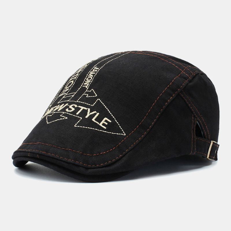 Männer Pfeil Buchstabe Muster Stickerei Washed Beret Cap Outdoor Casual Verstellbare Forward Cap Cabbie Hat